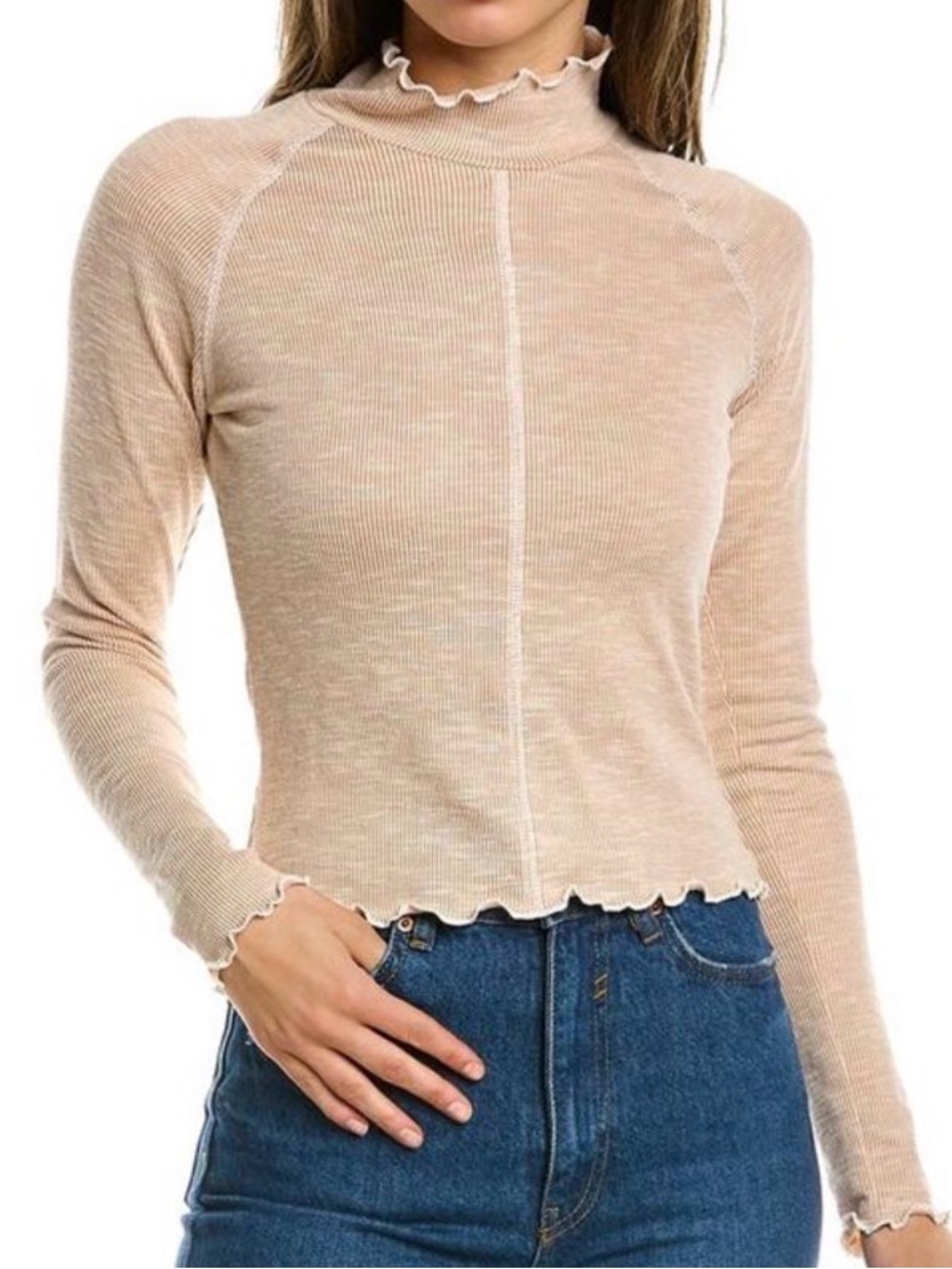 Vintage Havana Ribbed Knit Mock Neck/Turtleneck Long Sleeve